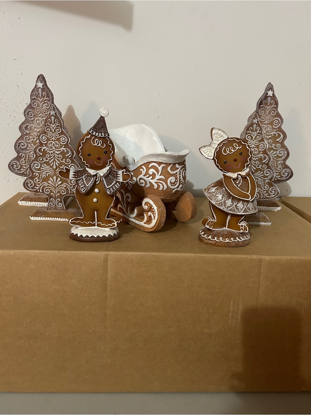 Lace Gingerbread Christmas Decor Set Figurines Sleigh Trees by Valerie Parr Hill